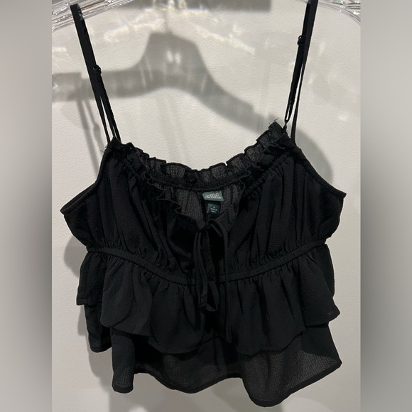 Wild Fable Black Cropped Ruffled Tie Front Camisole Size Medium - Picture 2 of 14